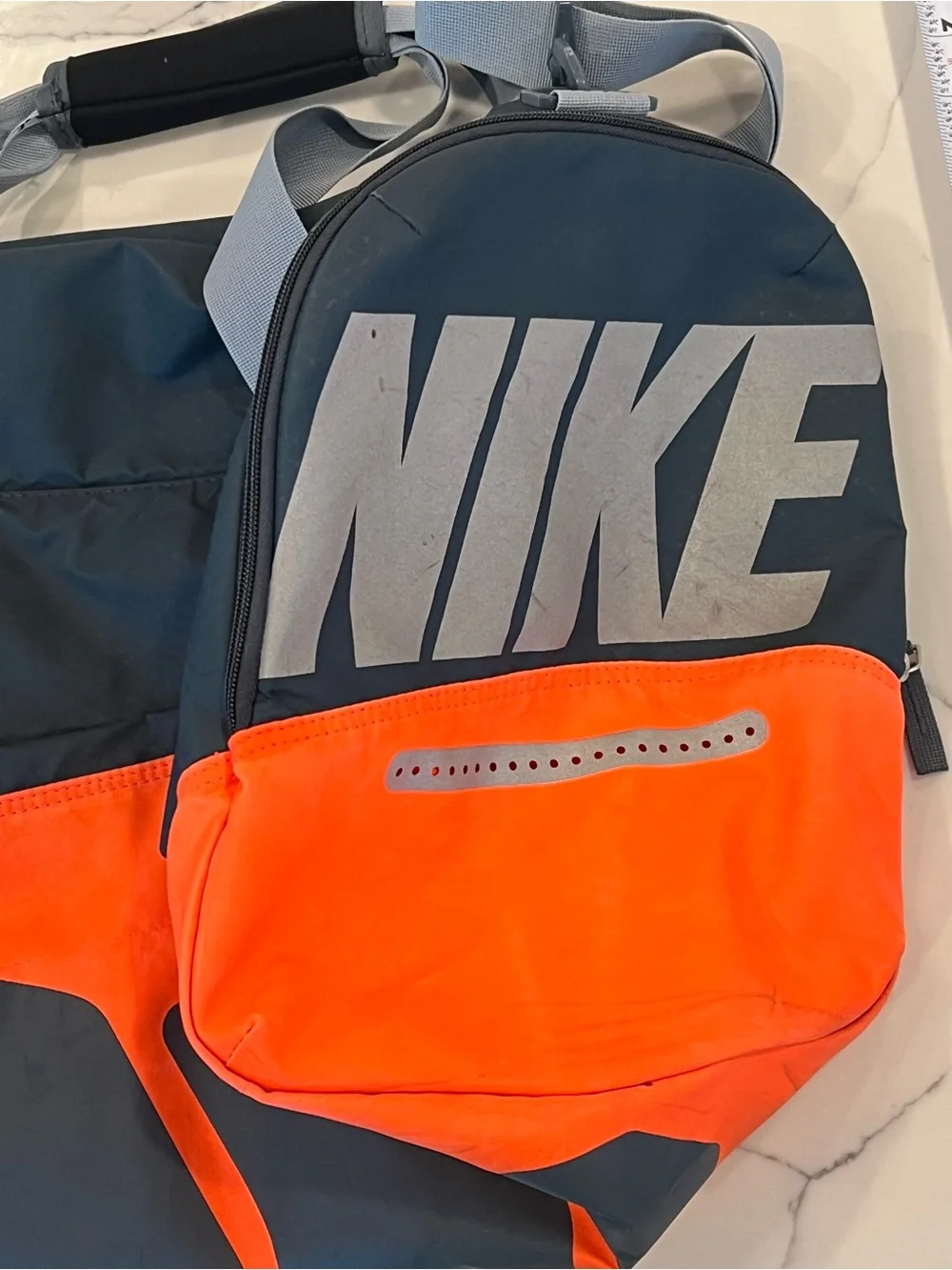 Nike Mens Steel grey and Neon Orange Sports Duffel Bag with Gray Straps